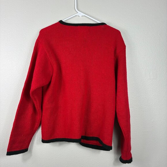 VTG 80s Tally-ho Red Black Knit Knot Button Sweater Size Medium Preppy - Picture 6 of 6